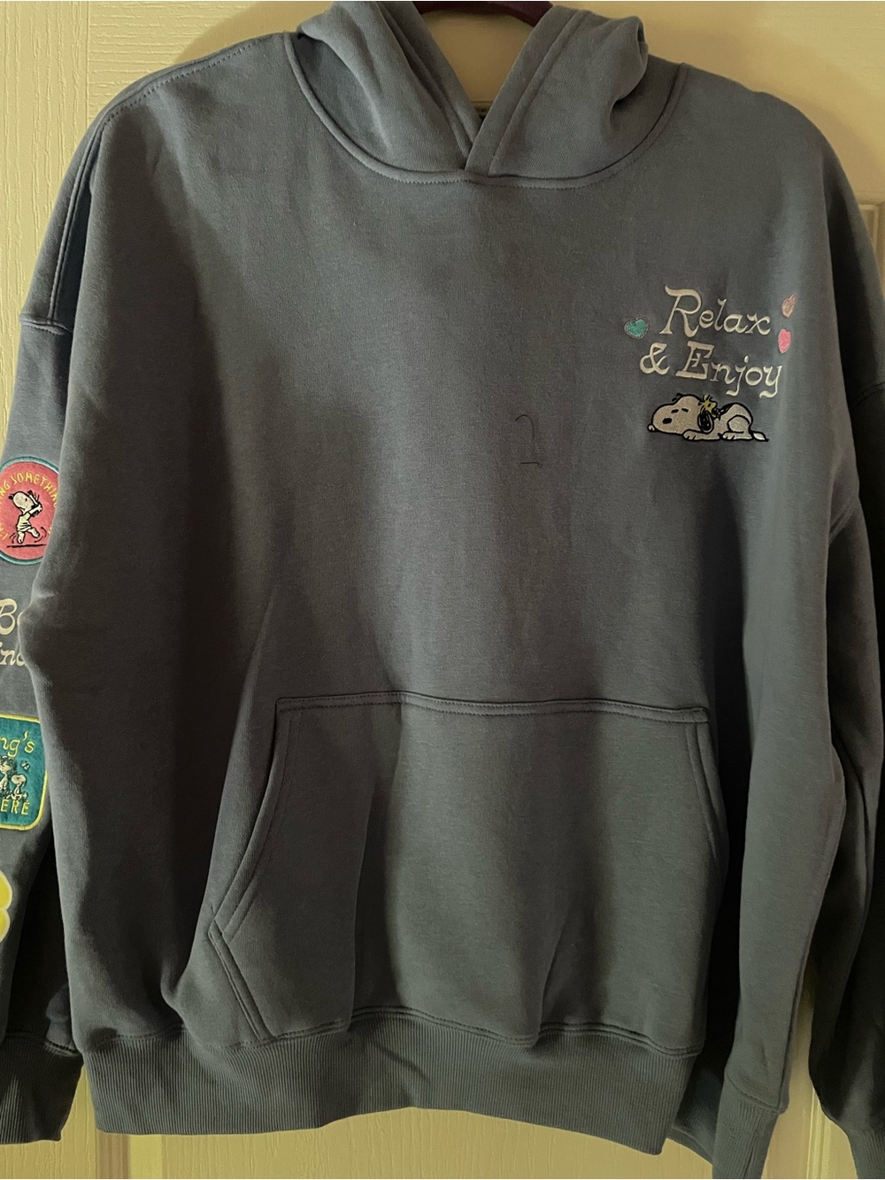 Hybrid Apparel Womens Blue “Peanuts” Relax & Enjoy Snoopy Hoodie Sweatshirt